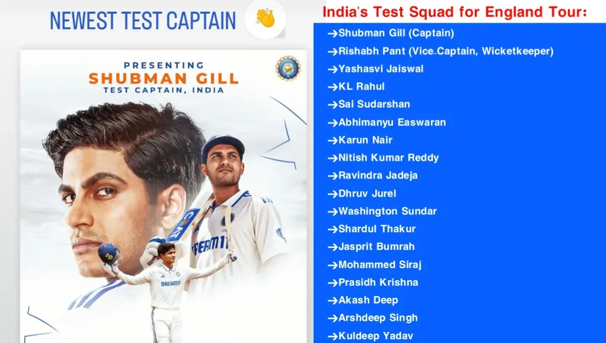 Shubman Gill Named New India Test Captain as New WTC Cycle Begins.