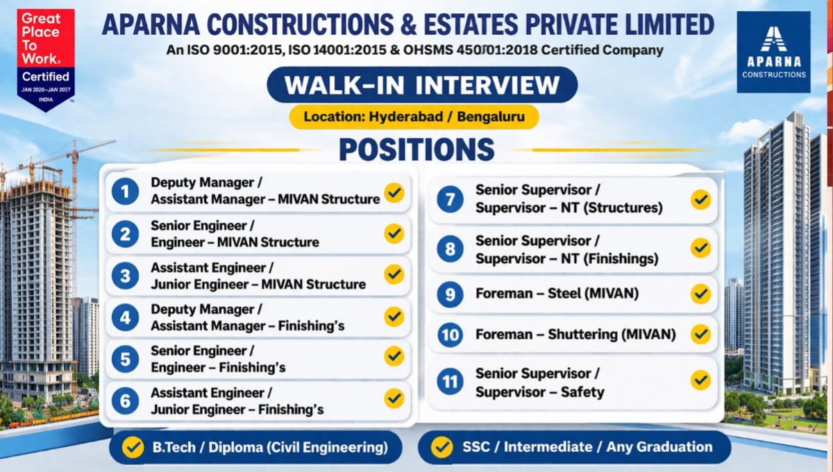 Aparna Construction Vacancy 2026
