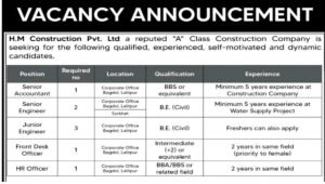 H.M Construction Pvt Ltd Hiring 2026