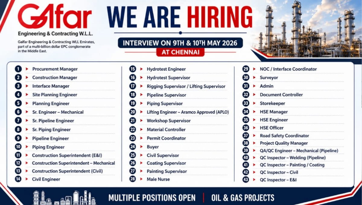 Galfar Engineering Walk-In Interview 2026