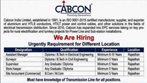 Cabcon India Limited Hiring 2026