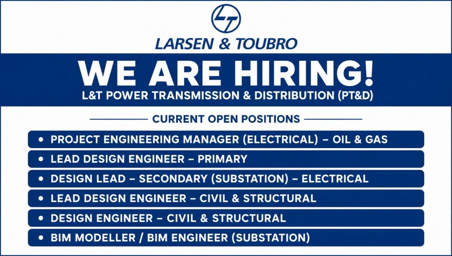L&T Power Transmission & Distribution Recruitment 2026