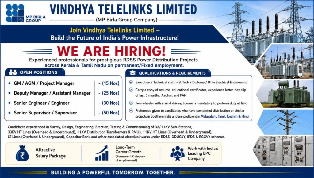 Vindhya Telelinks Limited Walk-in Interview August 2026
