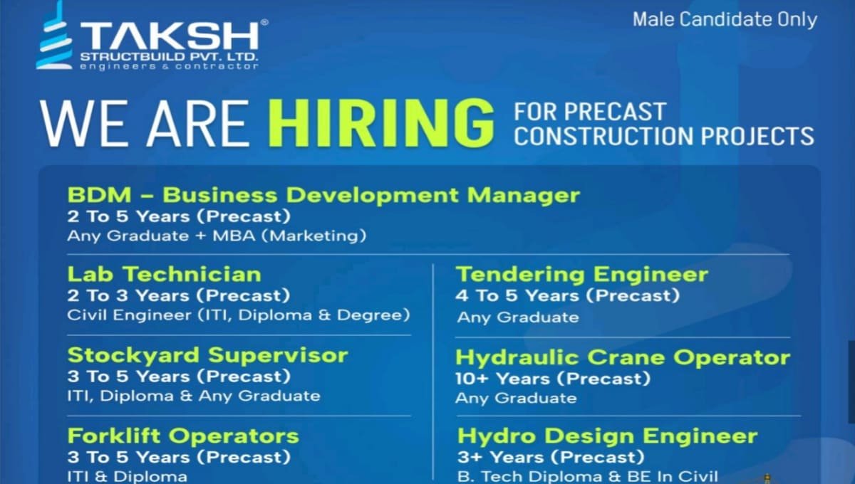 TAKSH Structbuild Pvt Ltd Vacancy