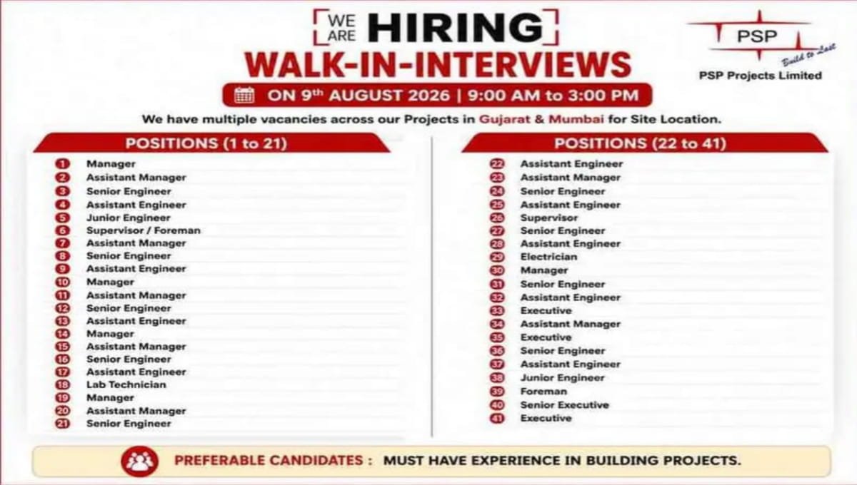 PSP Projects Walk-In Interview August 2026