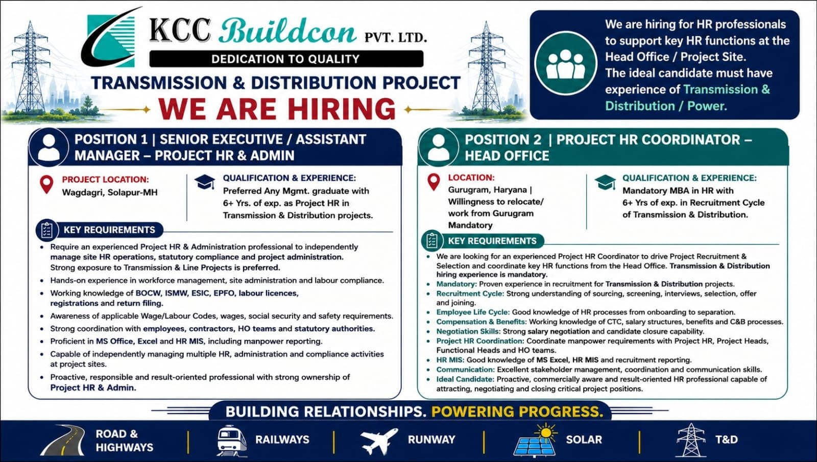 KCC Buildcon Hiring