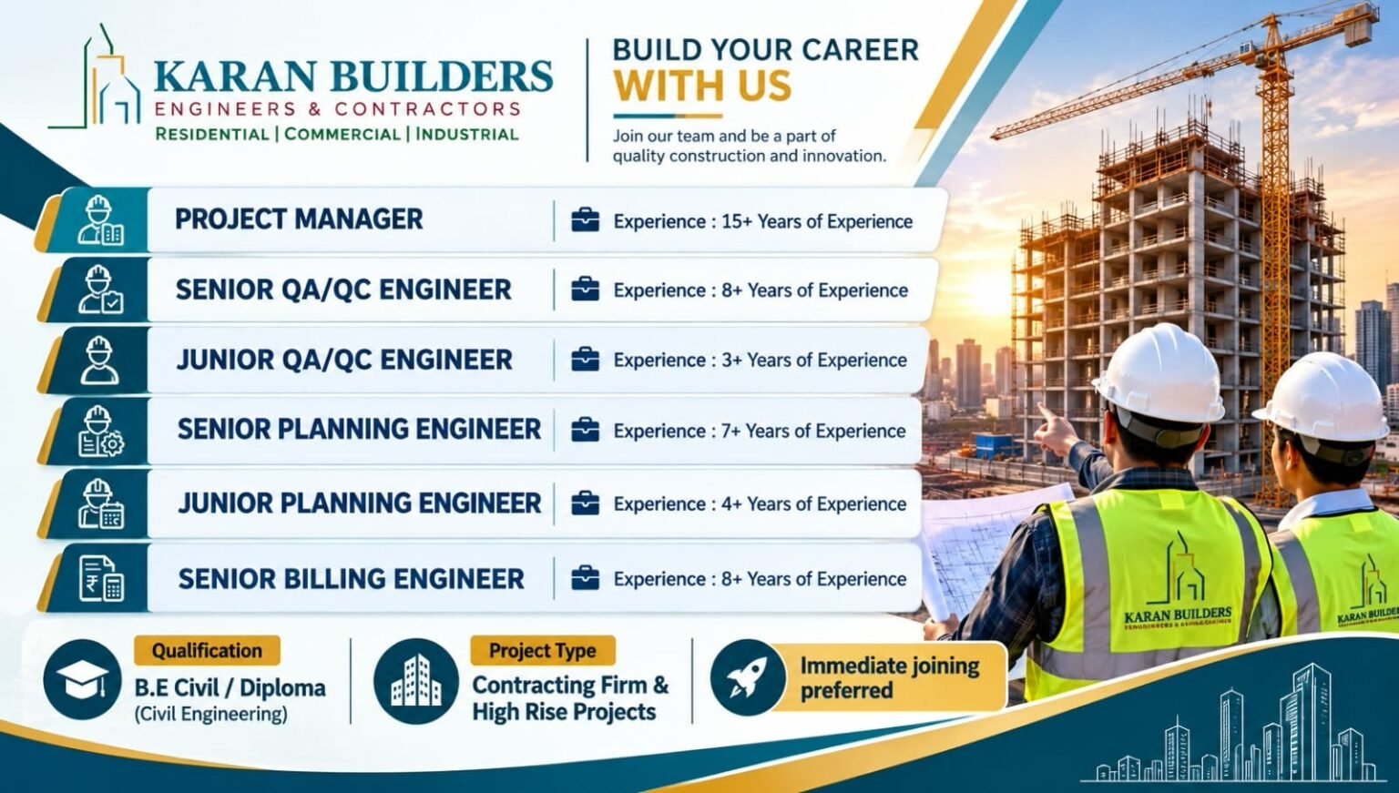 Karan Builders Recruitment 2026
